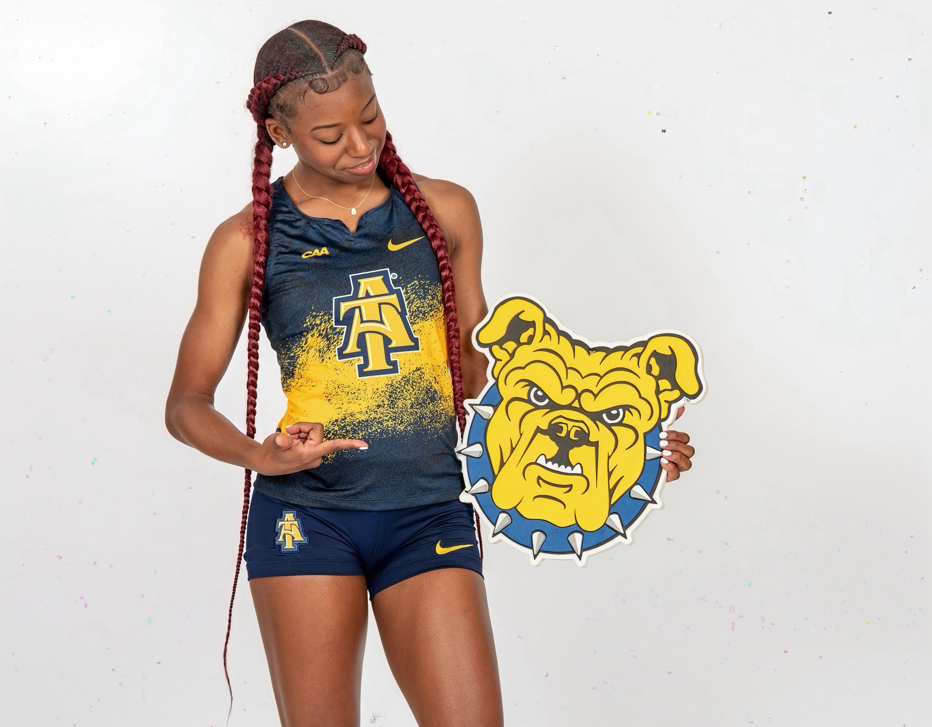 Jojo Modile in navy NC A&T gear